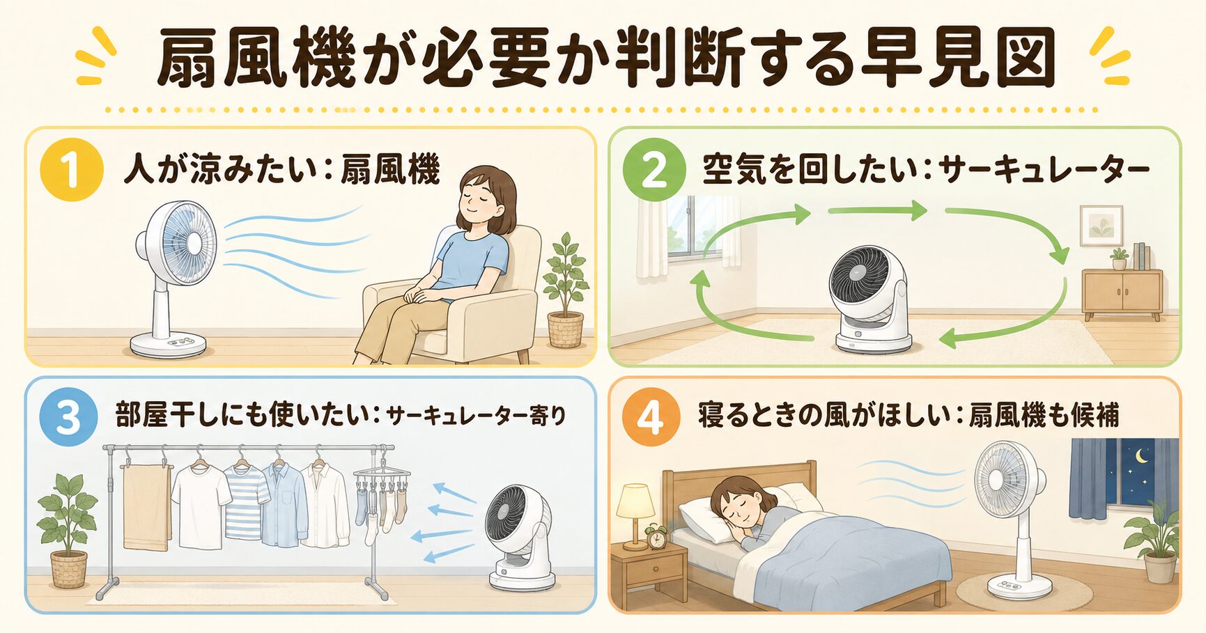 一人暮らしに扇風機が必要かを判断する早見図