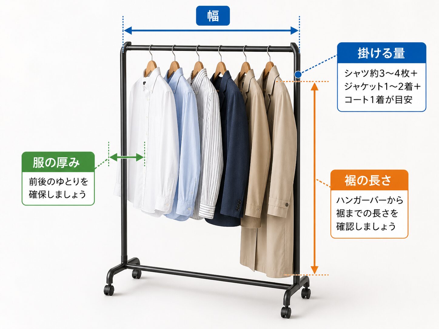 棚付き1段頑丈ラック突っ張りタイプのハンガーラックの違い
